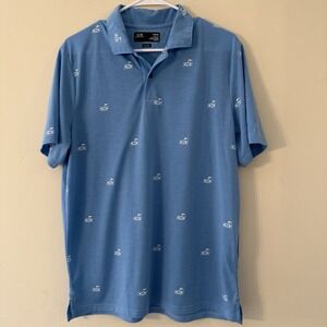 Oakley Golf Polo Shirt Men's Large Blue Hydrolix All Over Print Logo Golf Flag